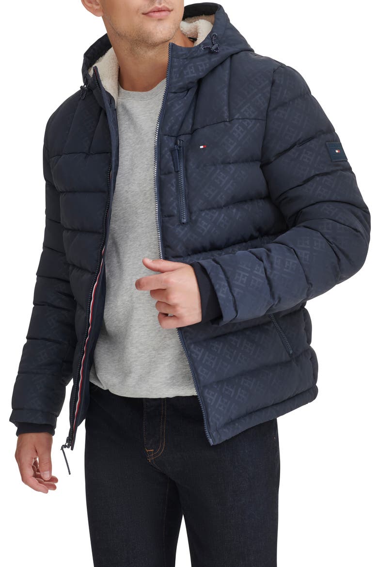 Fleece Lined Hooded Puffer Jacket, Alternate, color, BLUE PRINT