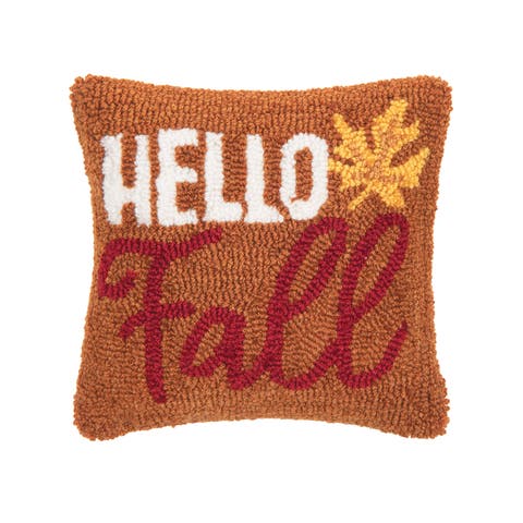 Harvest "Hello Fall" Leaf Hooked Mini Accent Pillow 10" x 10"