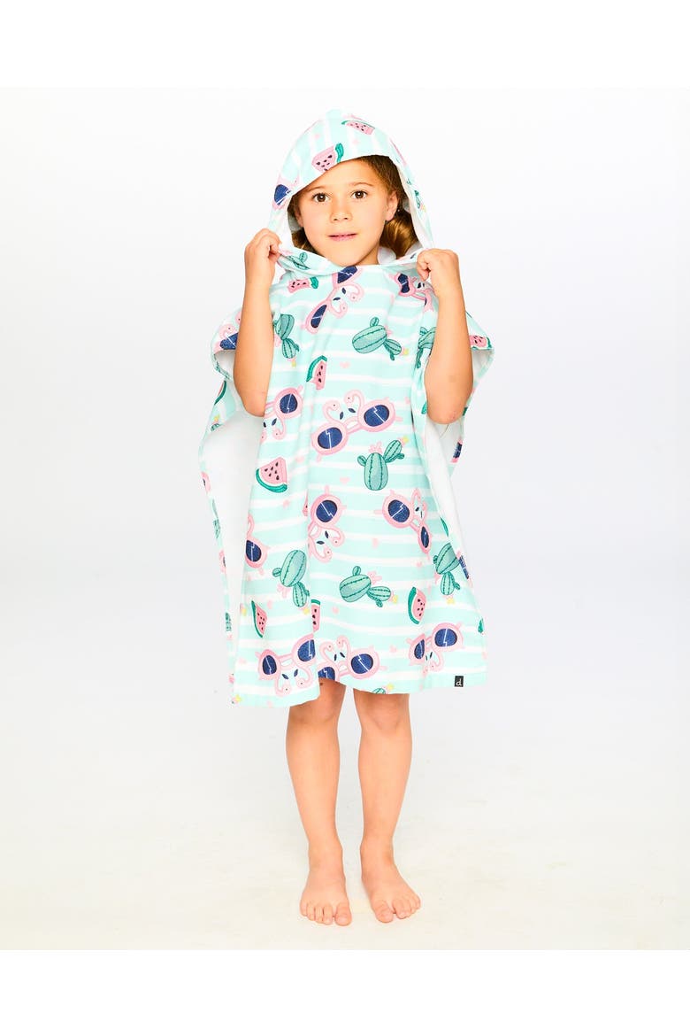 Hooded Flamingo and Cactus Beach Towel, Alternate, color, Blue Flamingo and Cactus Print