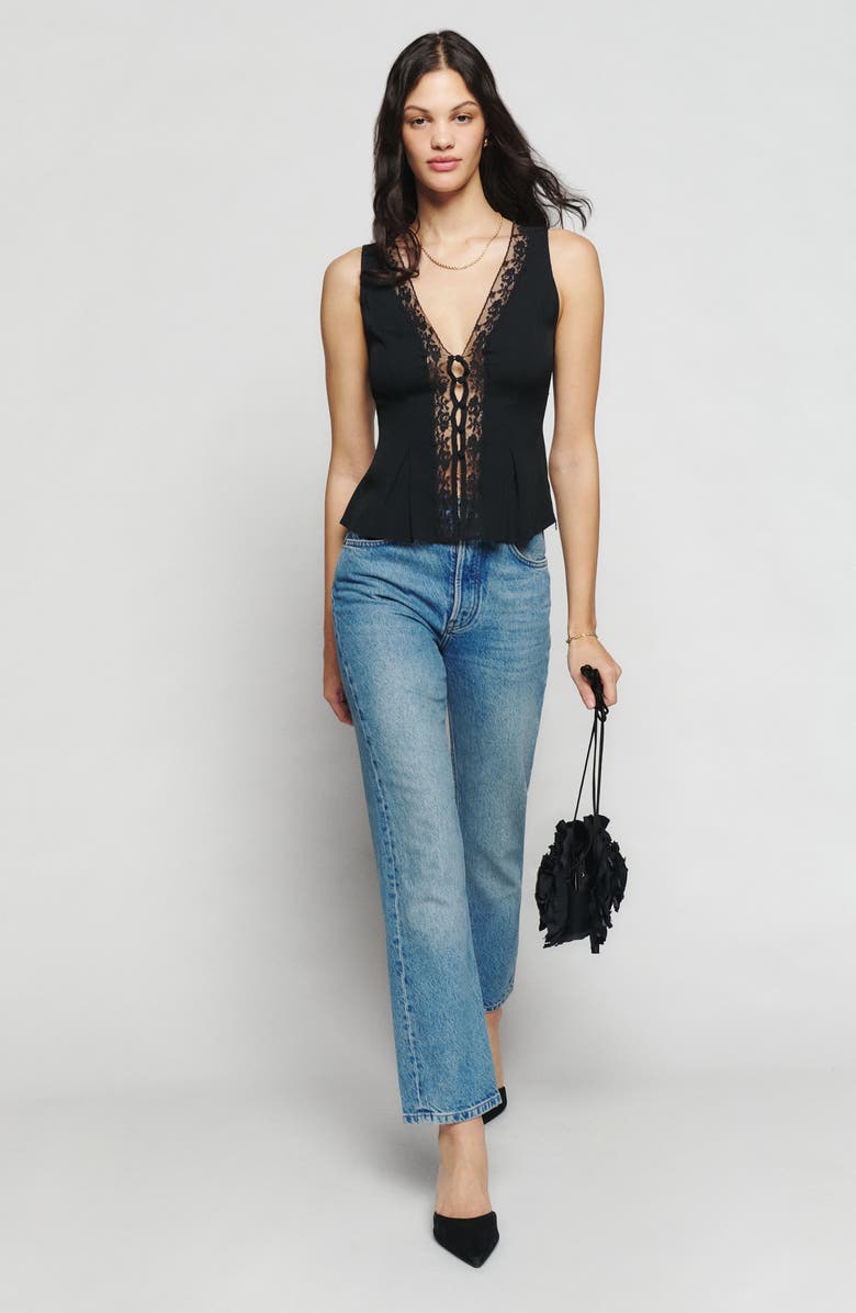 Reformation Cristina Floral Sleeveless Blouse, Alternate, color, Black