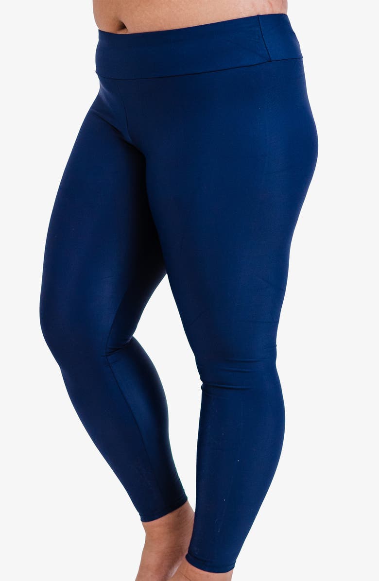 Calypsa Plus Size Long Swim Leggings, Alternate, color, Navy