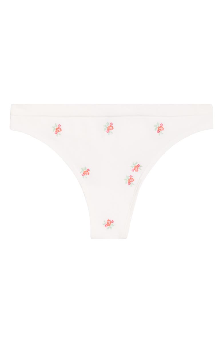Etam Amande Floral Cotton Blend Thong, Main, color, Print Ecru Backgr