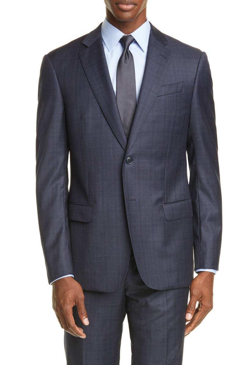Emporio Armani Trim Fit Plaid Wool Suit, Alternate, color, 