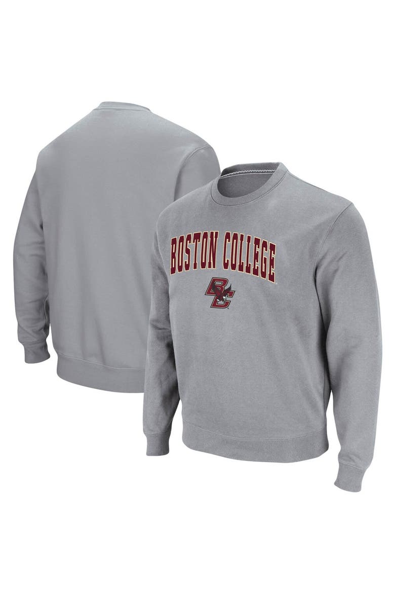 Men's Colosseum Heathered Gray Boston College Eagles Arch & Logo Tackle Twill Pullover Sweatshirt, Main, color, Heather Gray