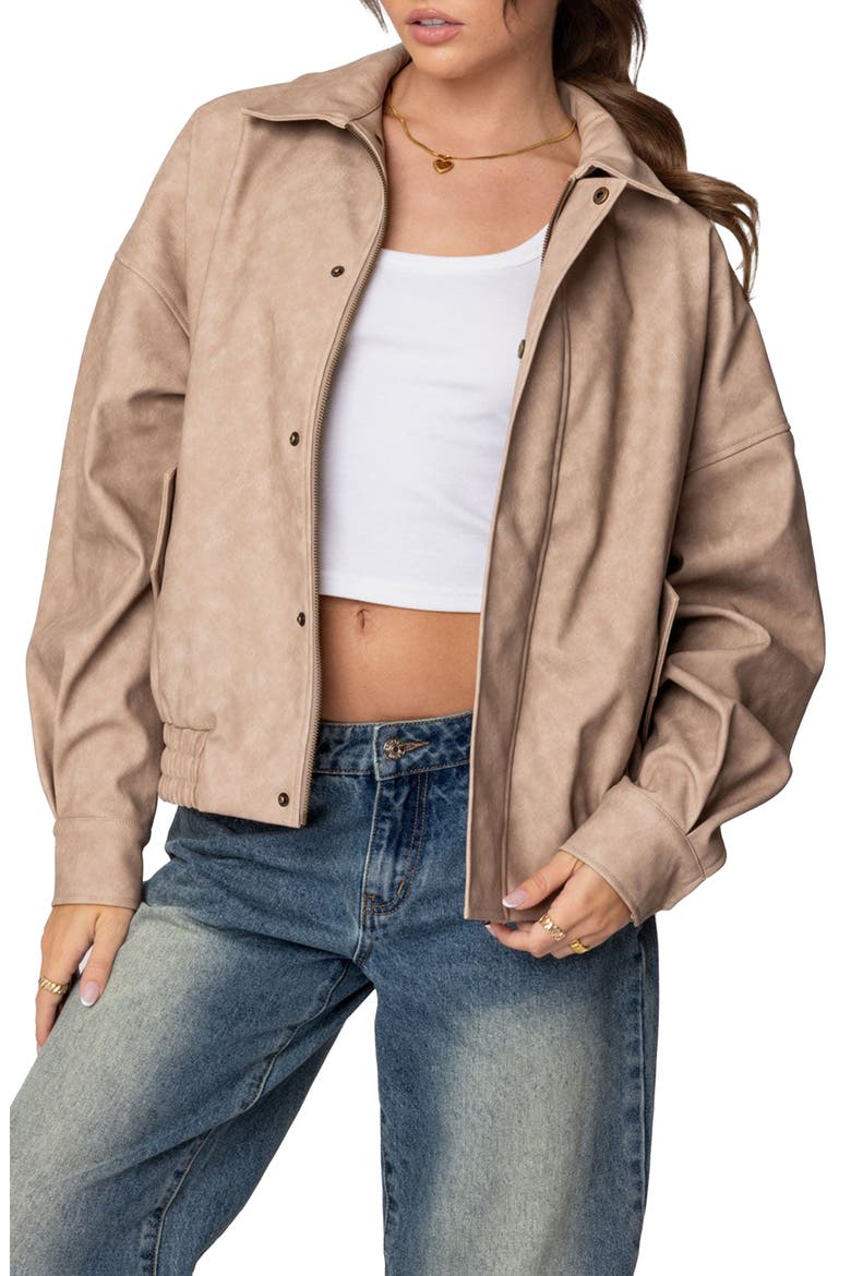 Mori Oversize Faux Leather Jacket, Main, color, BEIGE