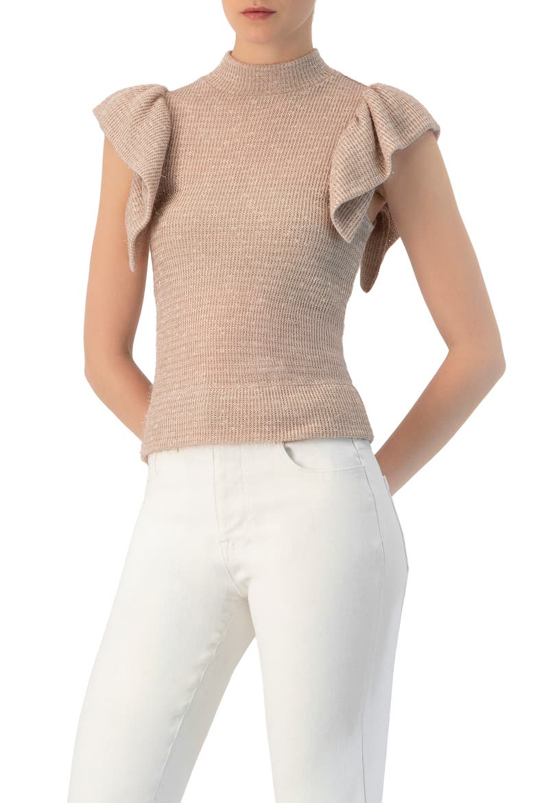 Knitted Ruffle Sleeve Blouse, Main, color, Dusty Pink
