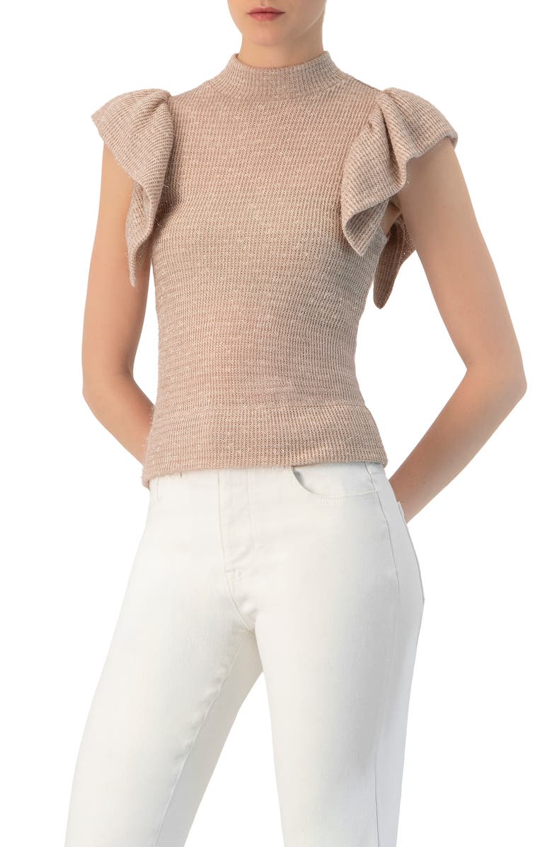 IVONNE Knitted Ruffle Sleeve Blouse, Main, color, Dusty Pink