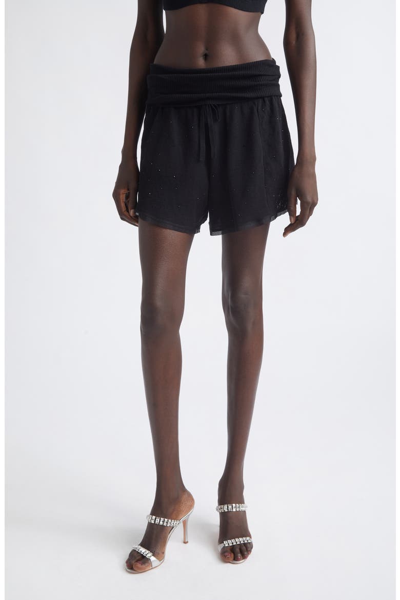 Girly Crystal Rib Waist Shorts, Main, color, BLACK