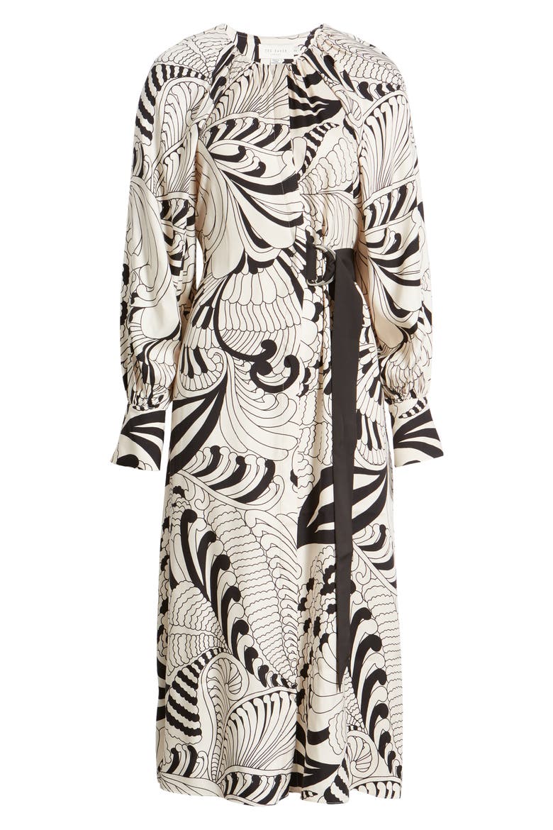 Emmieeh Belt Detail Long Sleeve Midi Dress, Alternate, color, WHITE