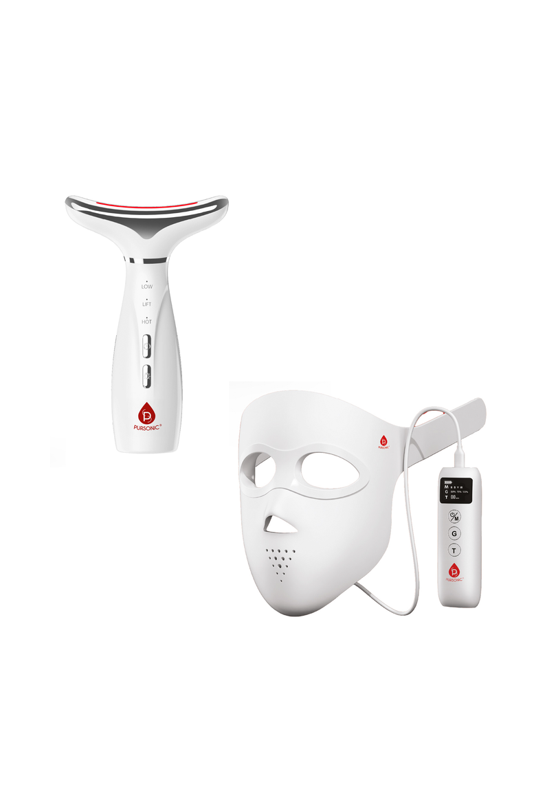 Glow & Lift Set 3D LED Therapy Mask & 7-in-1 Face & Neck Beauty Device, Main, color, White