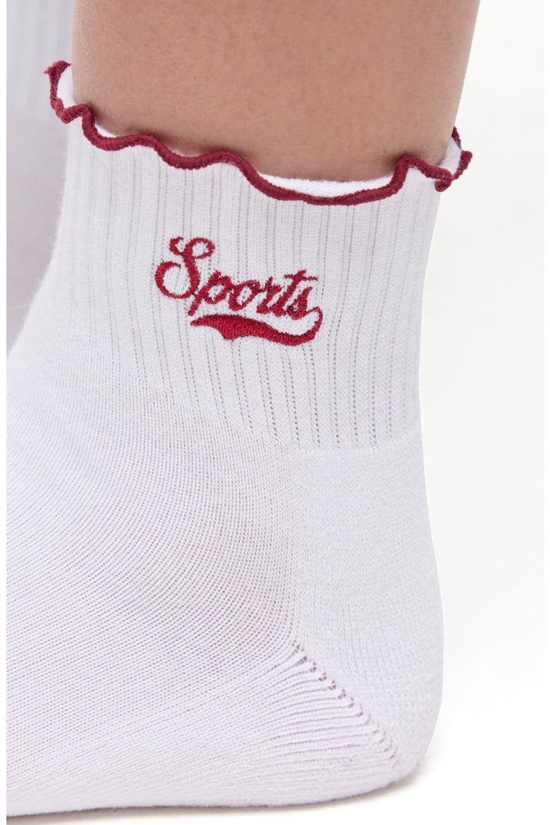 Nina 2-Pack Lettuce Edge Ankle Socks, Alternate, color, WHITE/ZINFANDEL