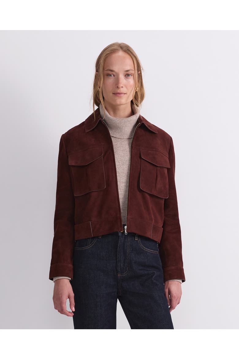 Lolita Suede Cropped Jacket, Alternate, color, Cognac