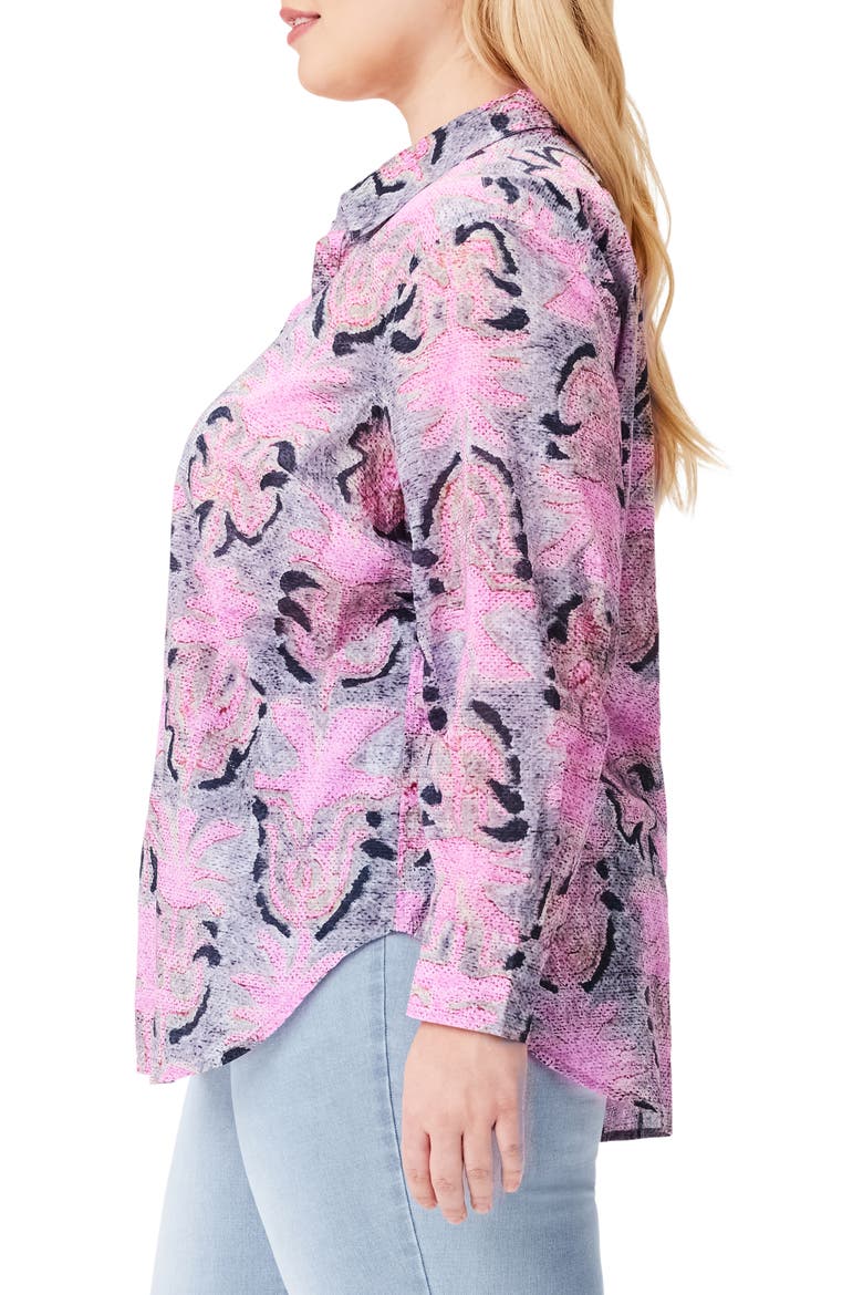 Petal Patch Relaxed Cotton Button-Up Shirt, Alternate, color, PINK MULTI