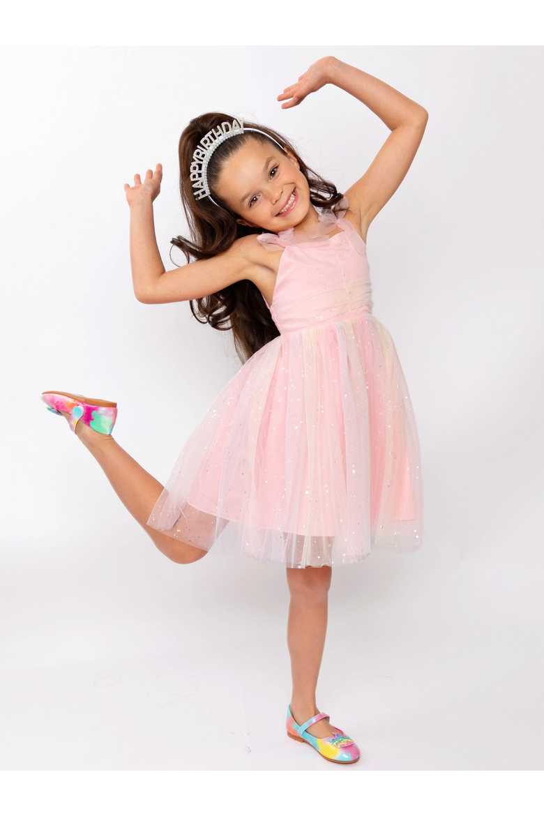 Birthday Glow Pastel Rainbow Tulle Dress, Alternate, color, Pink