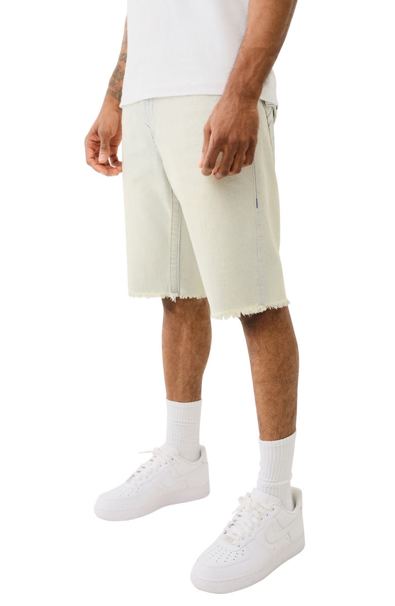 True Religion Ricky Fray Hem Straight Leg Denim Shorts, Alternate, color, Blue Mariner Light Wash