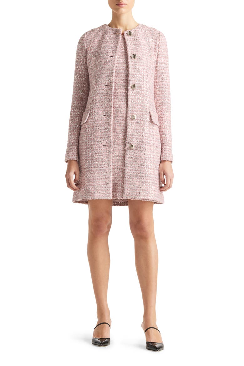 Sequin Plaid Tweed Knit Jacket, Main, color, PINK/ ROSE MULTI