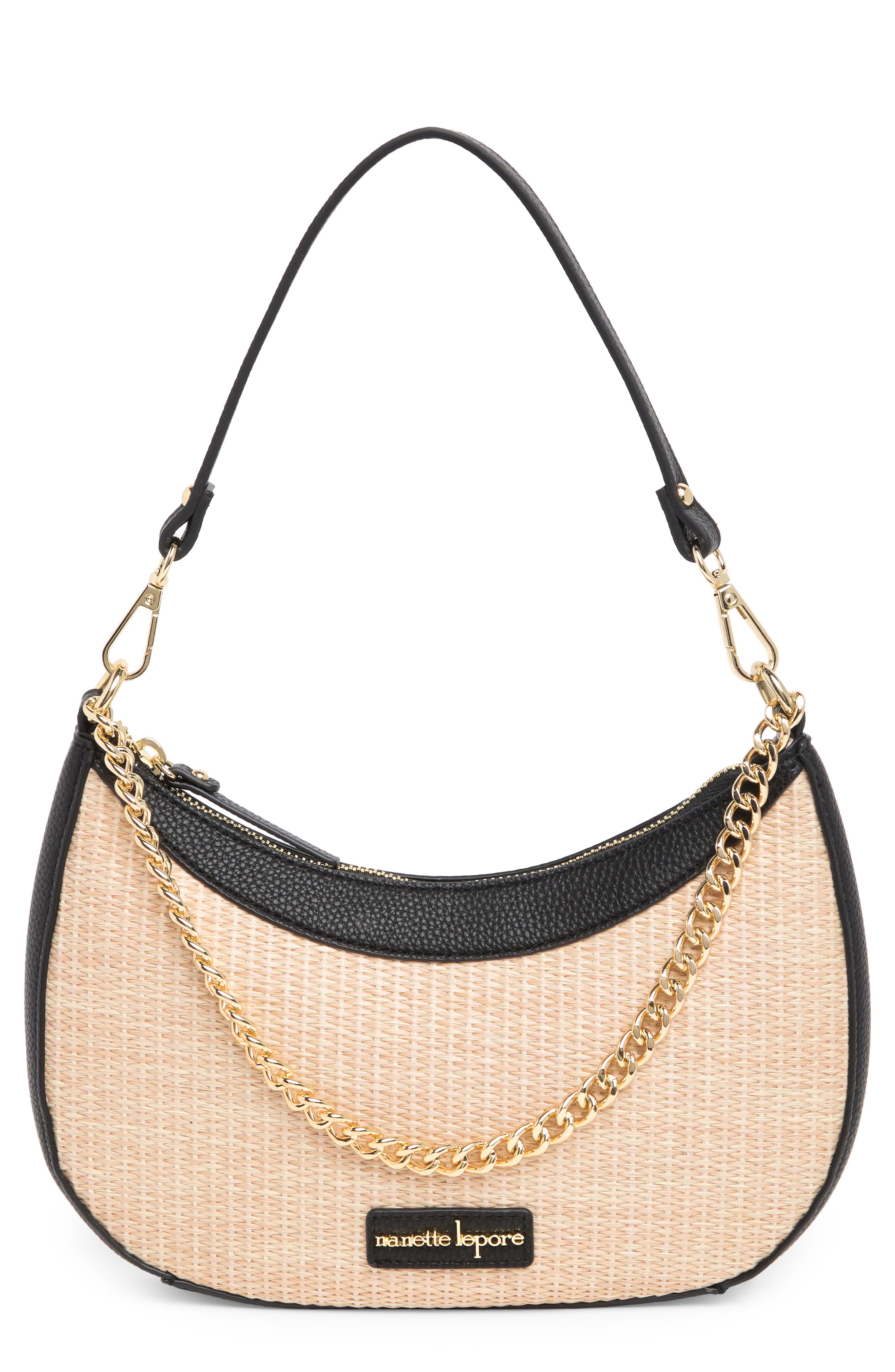 Nanette Lepore Natasha Straw Baguette Shoulder Bag, Main, color, 