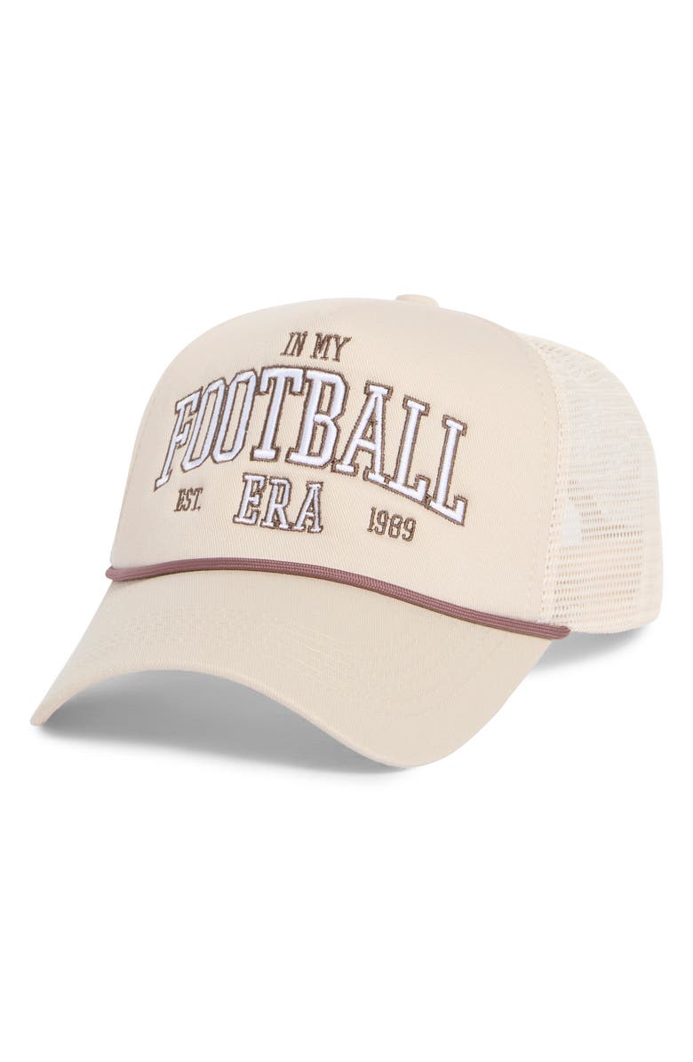 WORN/WEST Football Era Trucker Hat, Main, color, Beige