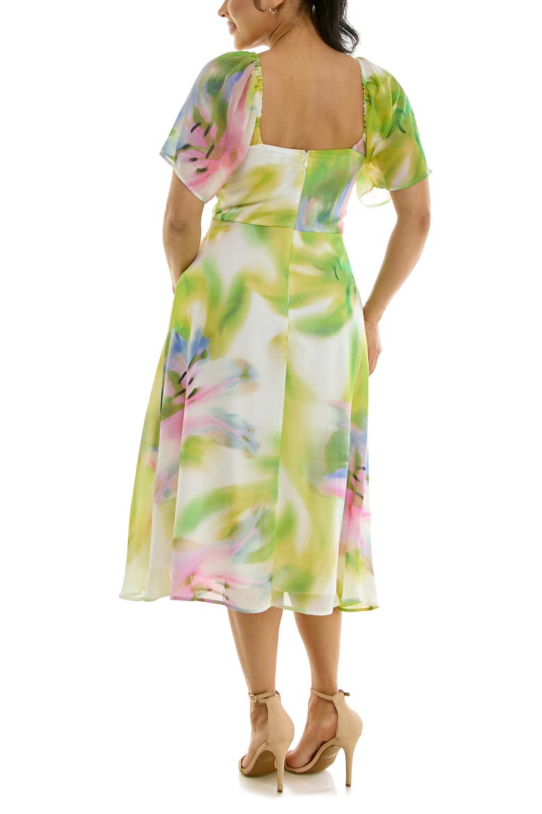 Flutter Sleeve Sweetheart Midi Dress, Alternate, color, BLUE VIOLET MULTI