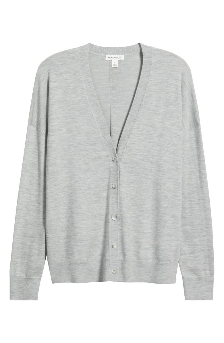 Nordstrom Lightweight Wool Blend Cardigan, Alternate, color, Grey Heather