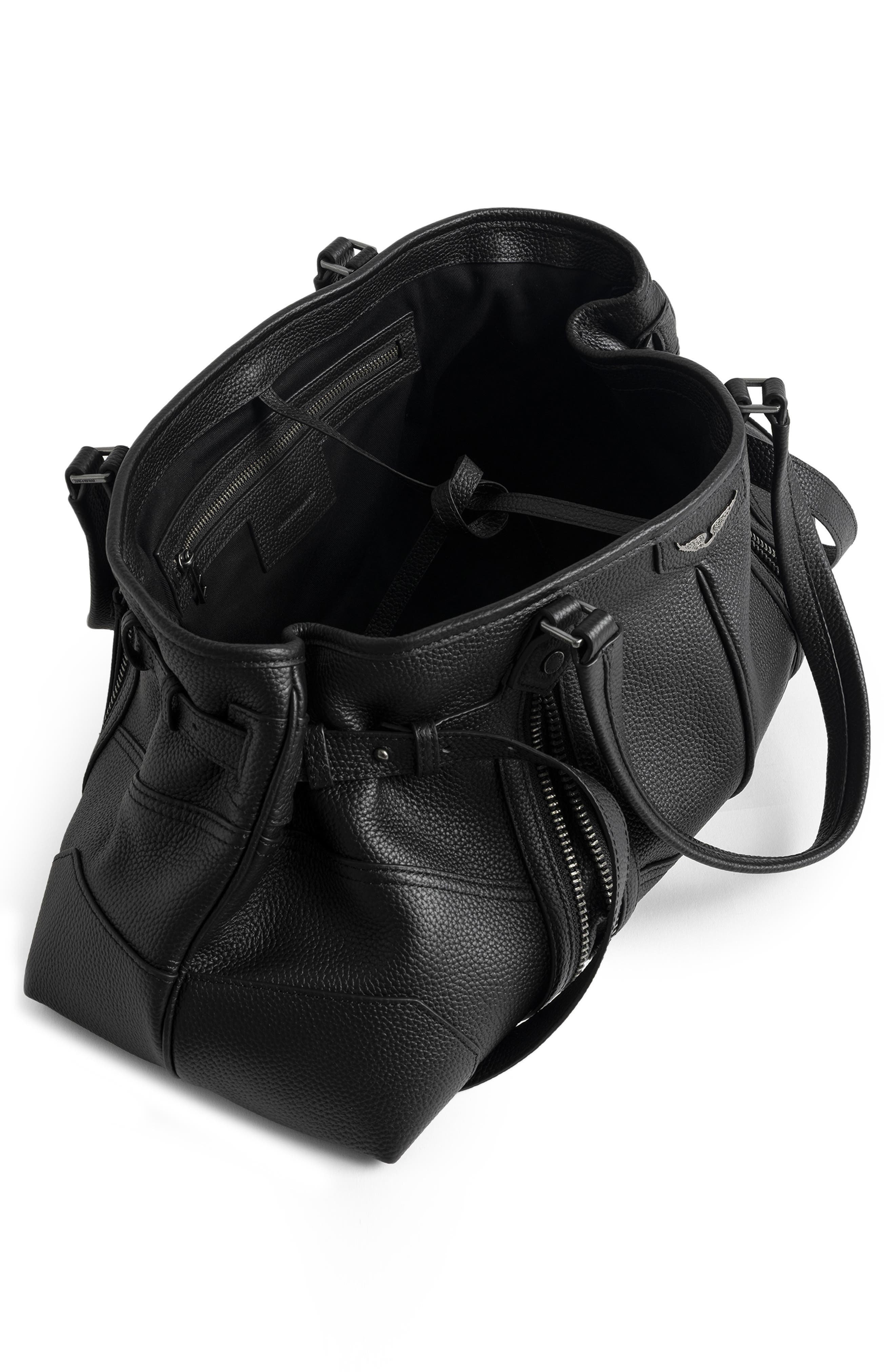 Zadig & Voltaire Sunny Grained Leather Shopper, Alternate, color, Black