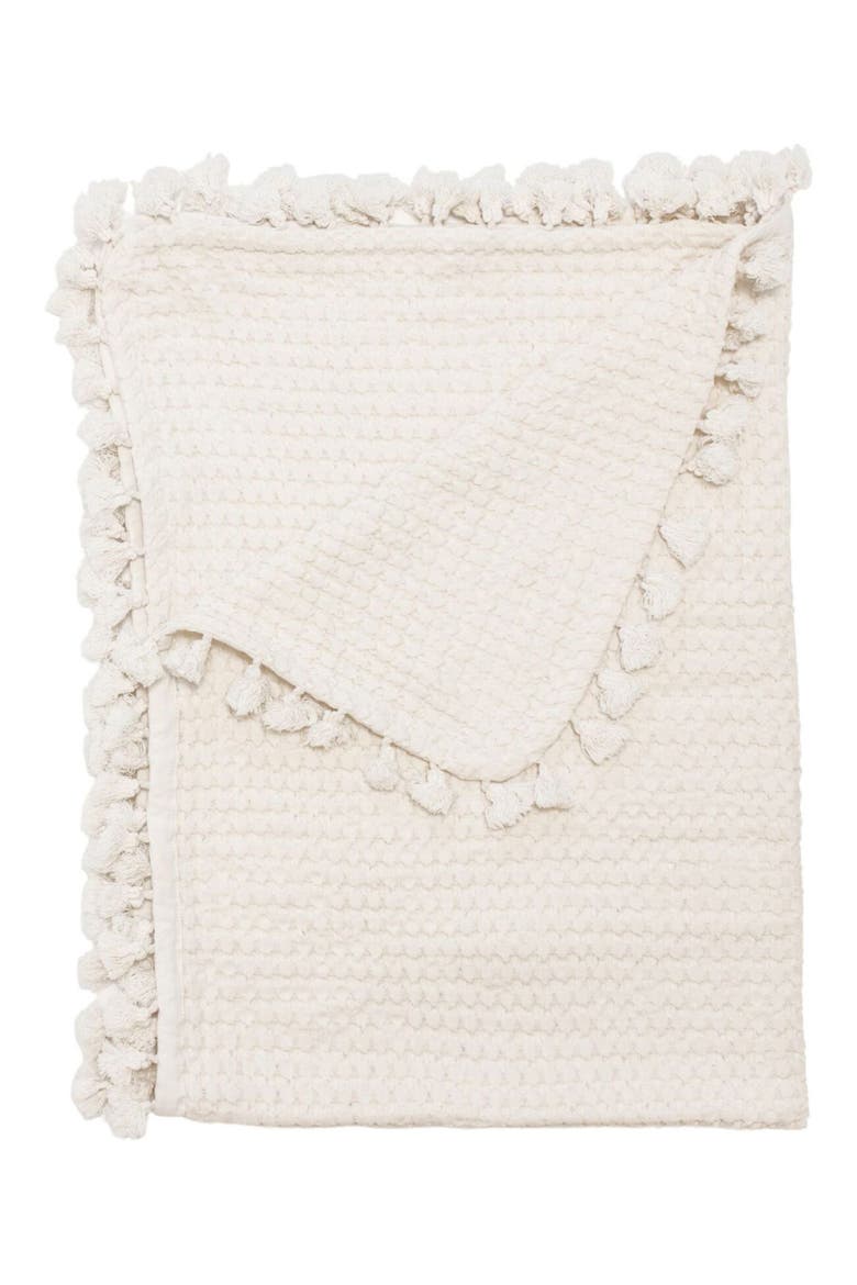 Birch Tassel Waffle Knit Cotton Baby Blanket, Main, color, WHITE