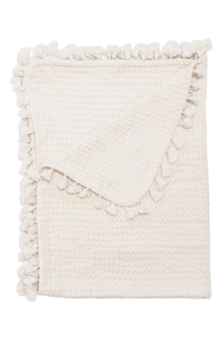 CRANE BABY Birch Tassel Waffle Knit Cotton Baby Blanket, Main, color, White