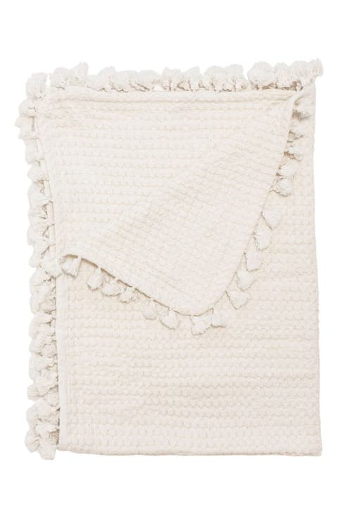 Birch Tassel Waffle Knit Cotton Baby Blanket