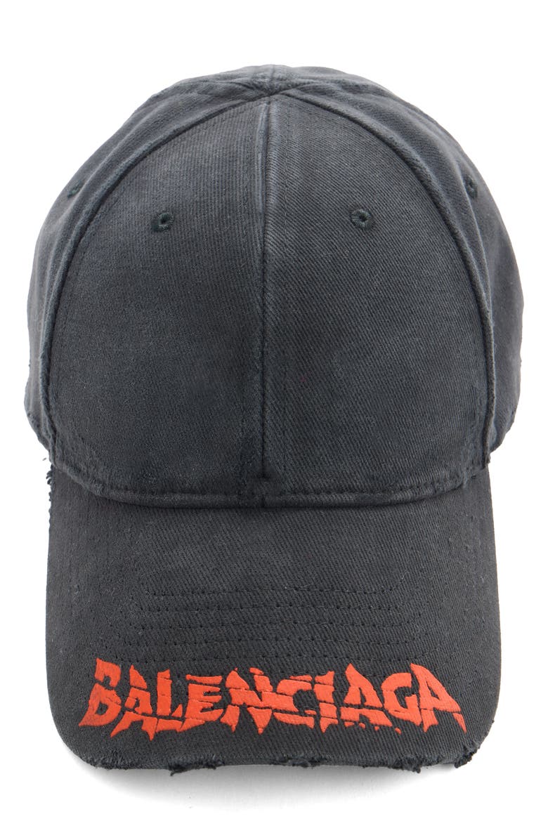 Balenciaga Logo Distressed Cotton Drill Baseball Cap, Alternate, color,