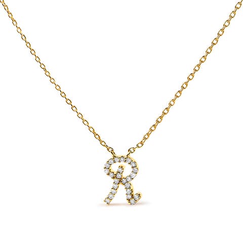 10K Gold Diamond Accent  A-Z Initial Script Style Pendant Necklace