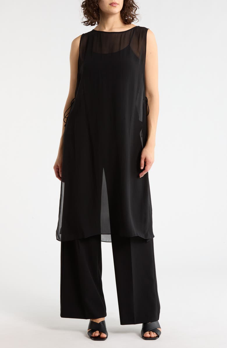 Eileen Fisher Sheer<br>Silk Georgette Poncho Silk Georgette Poncho, Main, color, Black