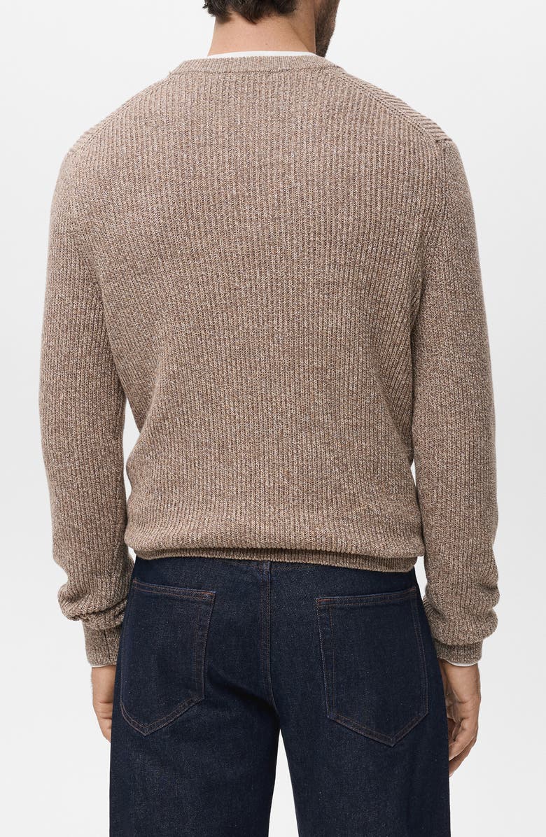 MANGO Marled Cotton Crewneck Sweater, Alternate, color, Beige