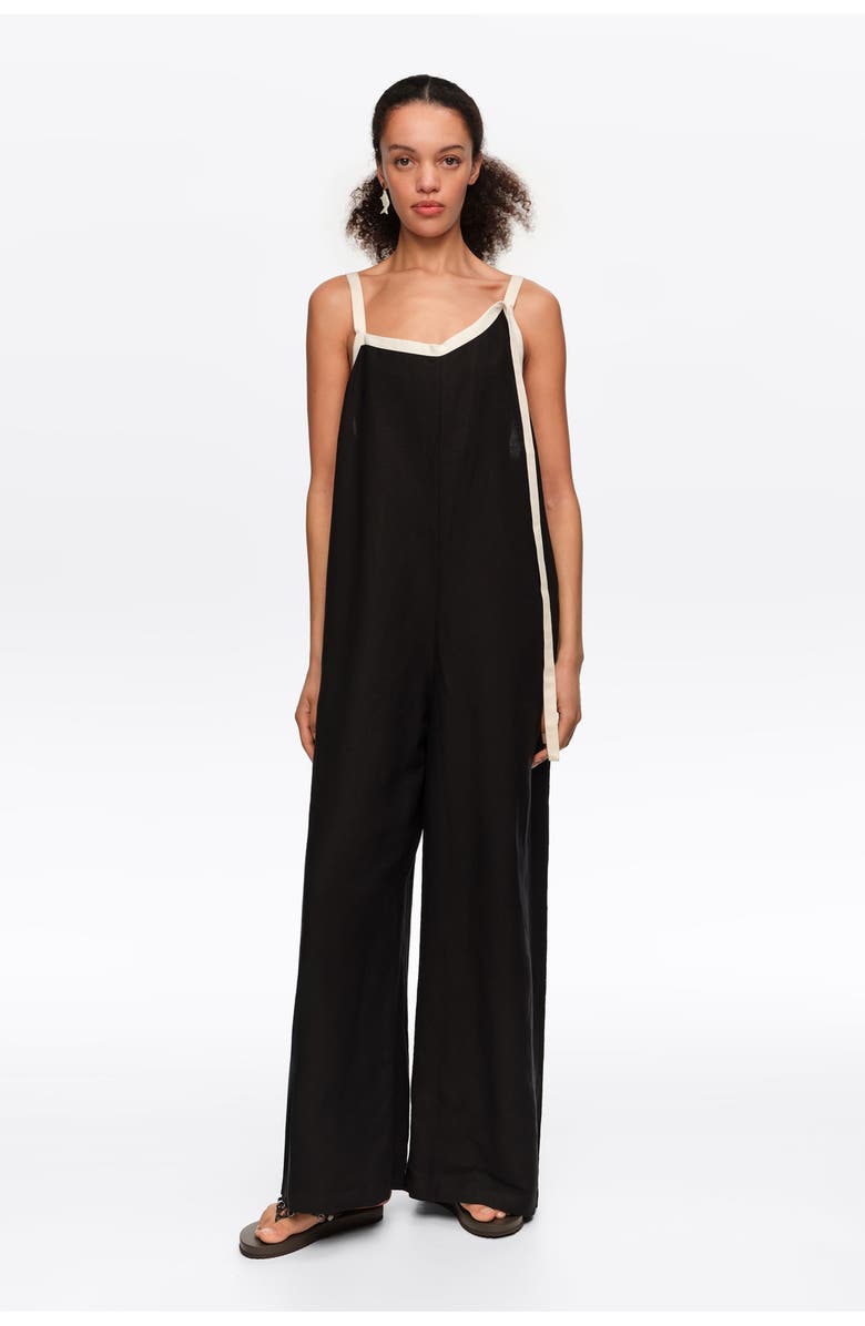 Bimba y Lola Straight Jumpsuit With Contrasting Straps, Alternate, color, Black