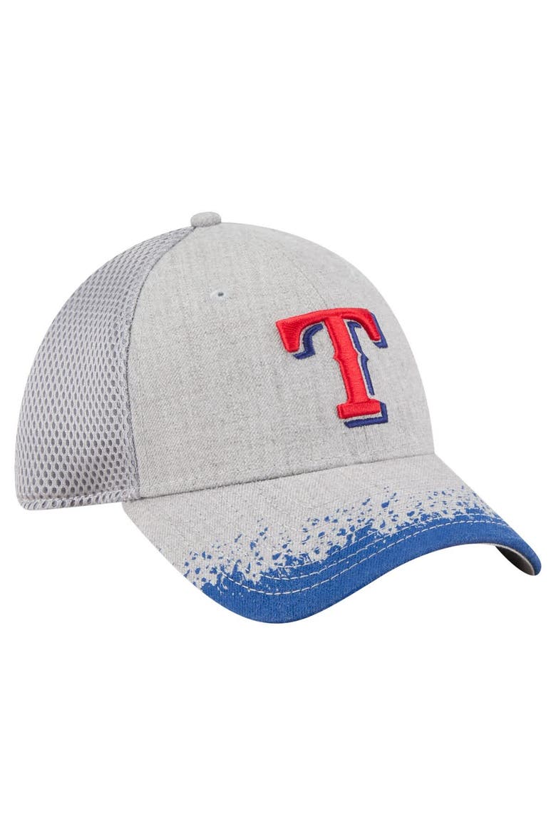 Men's New Era Gray Texas Rangers Visor Paint Splatter 39THIRTY Flex Hat, Alternate, color, Gray