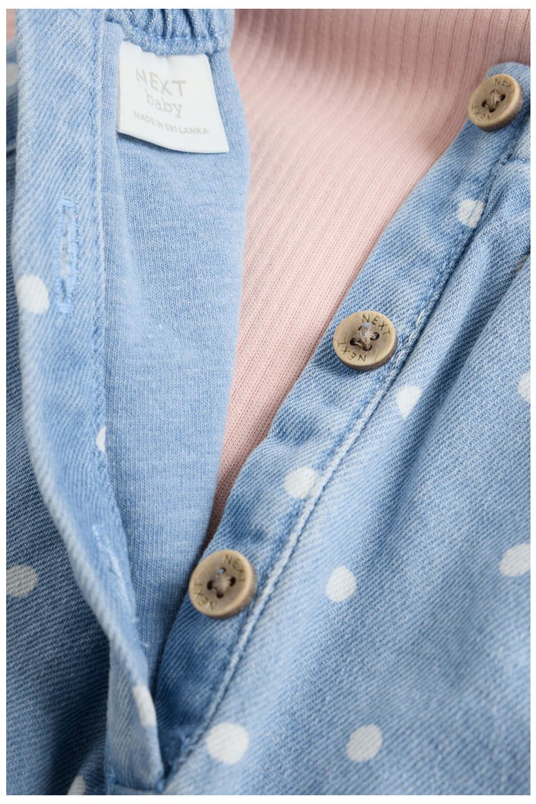 Kids' Polka Dot Denim Pinafore Set, Alternate, color, BLUE