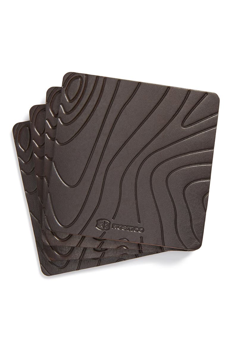 'Contour' Leather Coasters, Main, color, DARK WALNUT