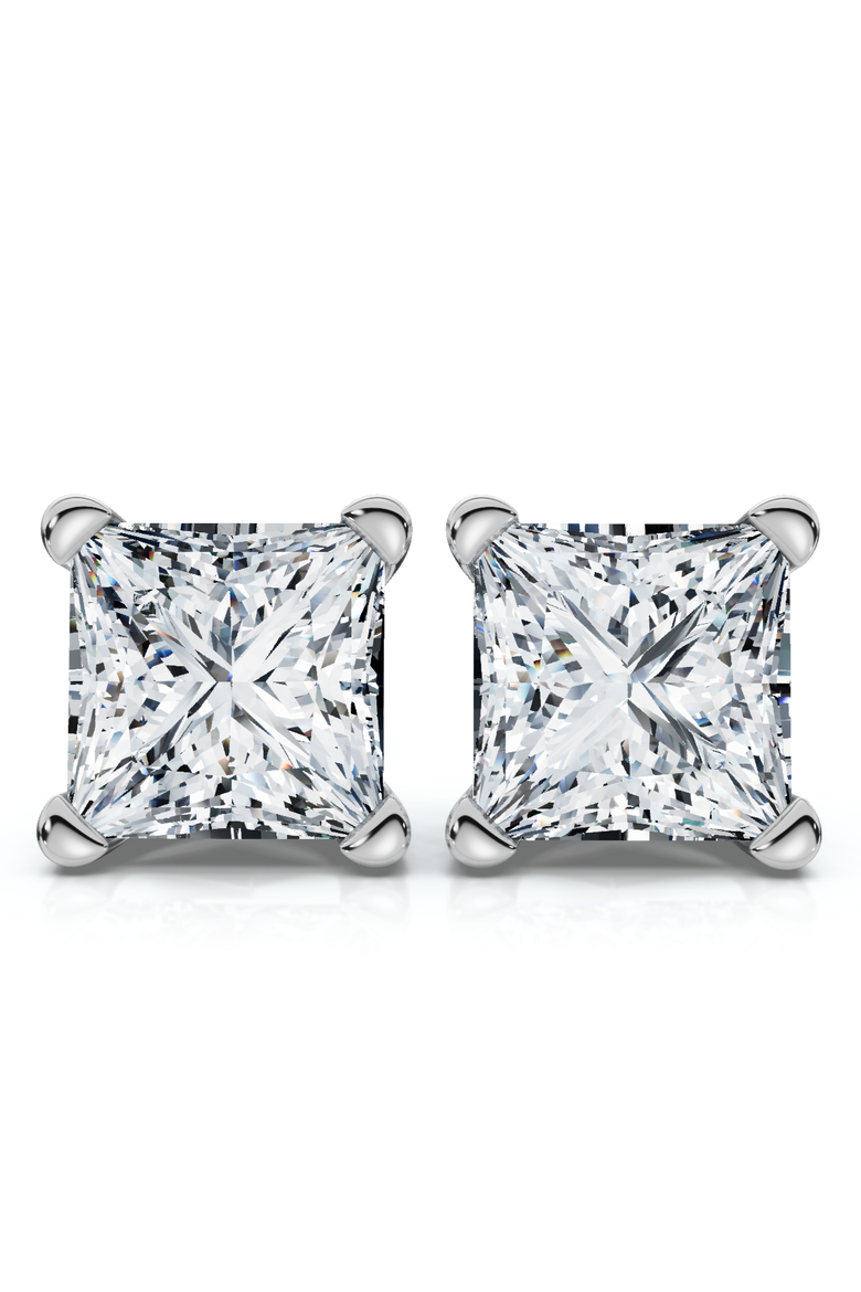 Certified 4Ct Princess Cut Martini Studs 14k Gold Lab Grown, Main, color, 14k White Gold