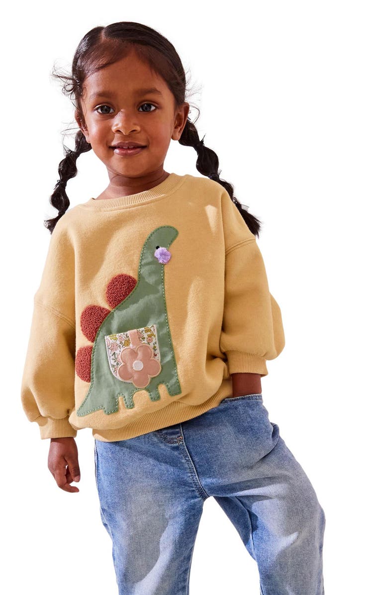 NEXT Kids' Dino Appliqué Fleece Sweatshirt, Alternate, color, 