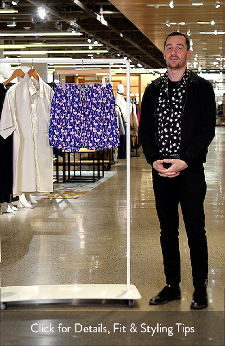 Flamingo Print Swim Trunks, sales video thumbnail