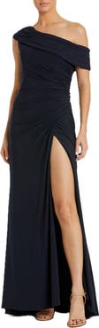 Mac Duggal Sleeveless Foldover Off-the-Shoulder Slit Gown