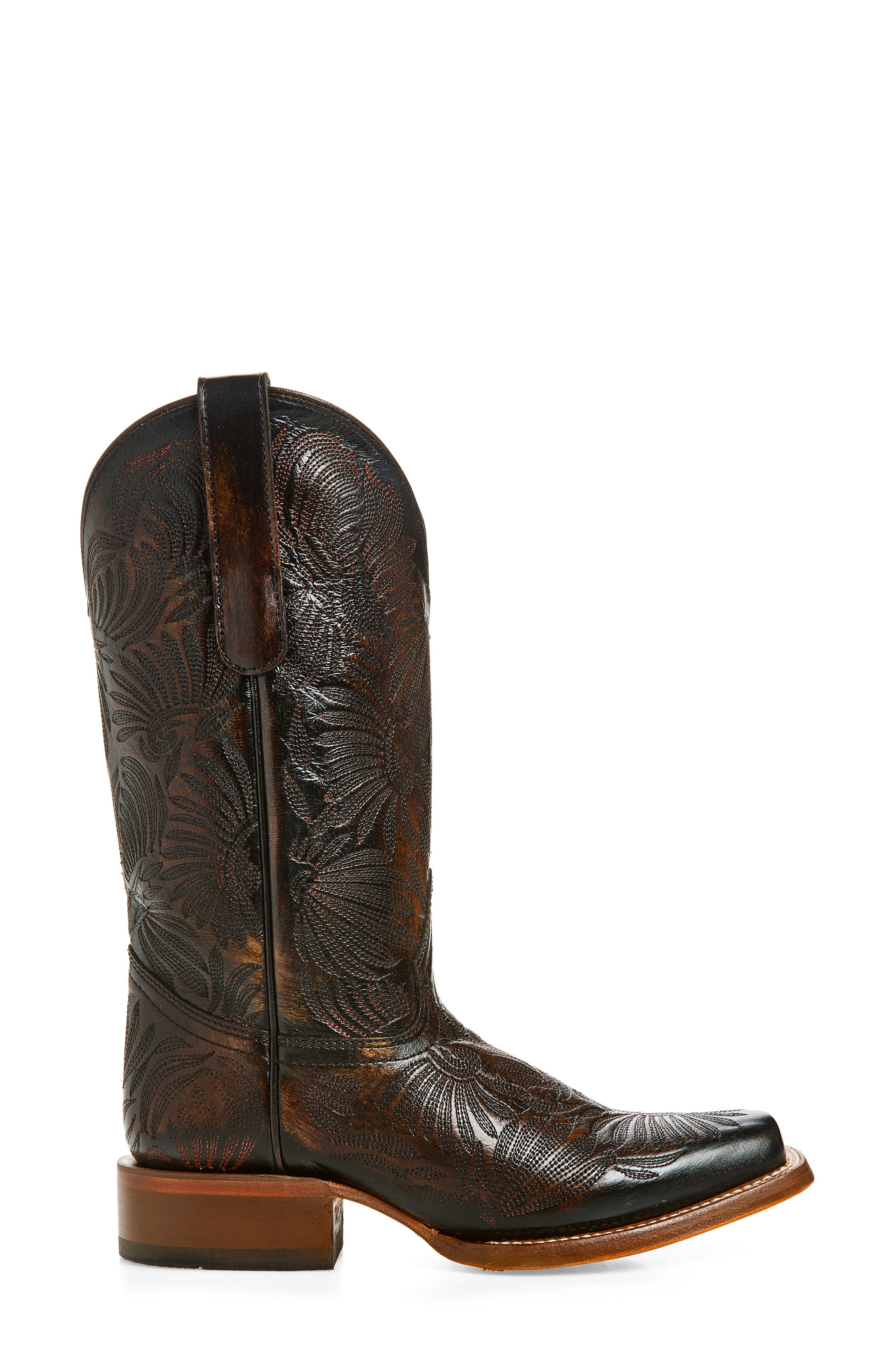 Floral Petal Embroidered Cowboy Boot, Alternate, color, BLACK/ HONEY