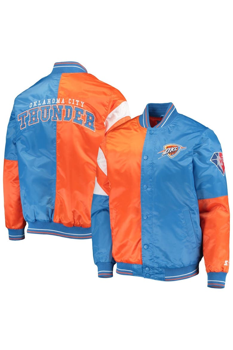 Men's Starter Orange/Blue Oklahoma City Thunder 75th Anniversary Leader Color Block Satin Full-Snap Jacket, Main, color, Orange