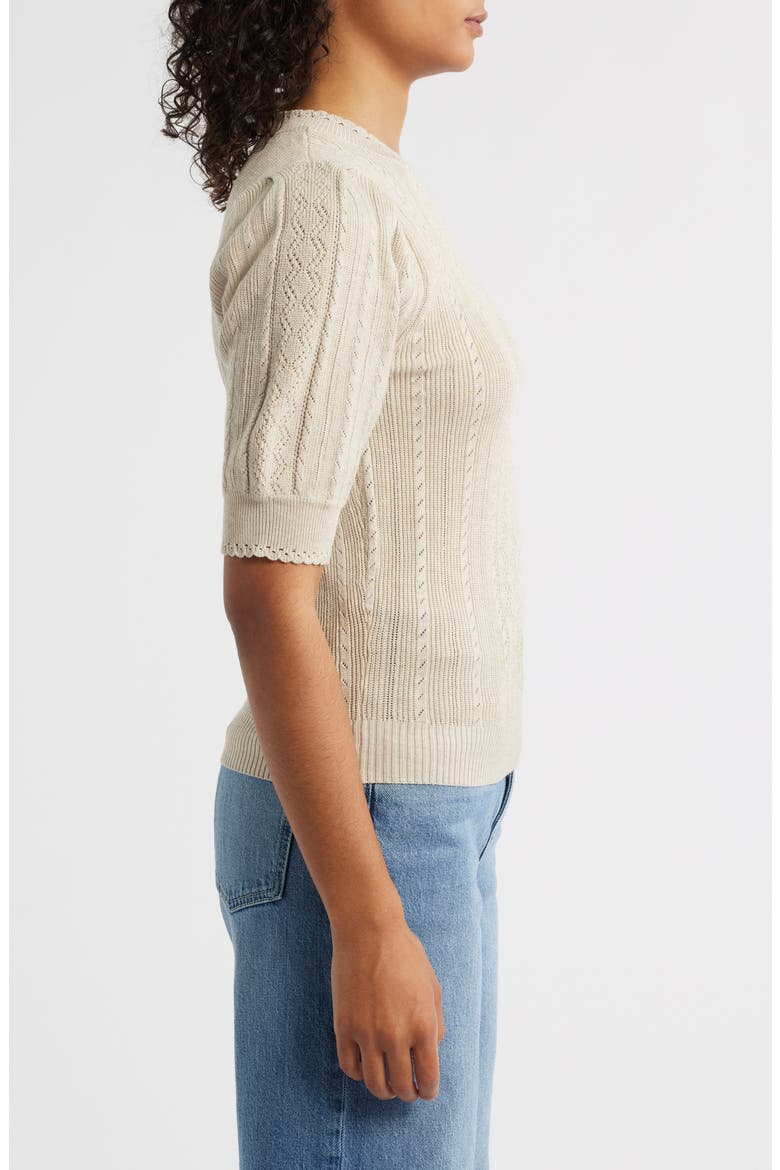 Pointelle Elbow Sleeve Sweater, Alternate, color, STONE