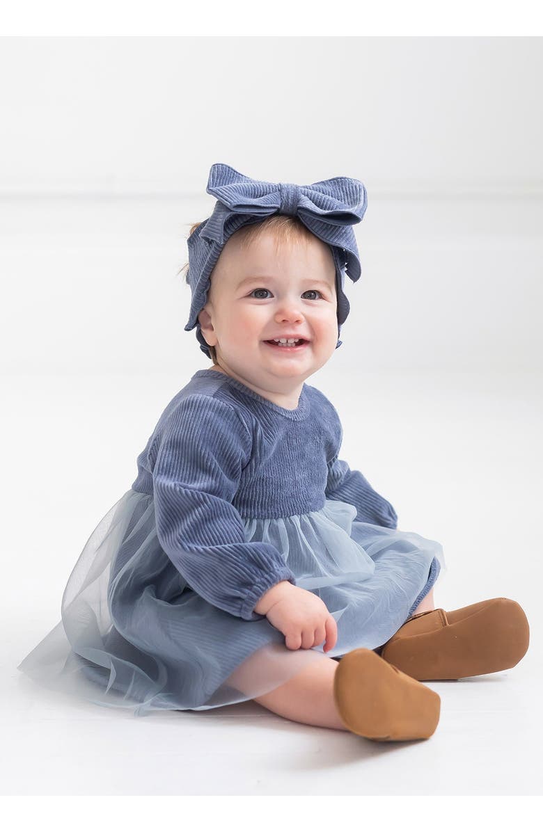 Mabel + Honey Mabel and Honey Skylar Slate Blue Corduroy Bodice and Tulle Skirt Dress for Toddler Girls., Alternate, color, Blue