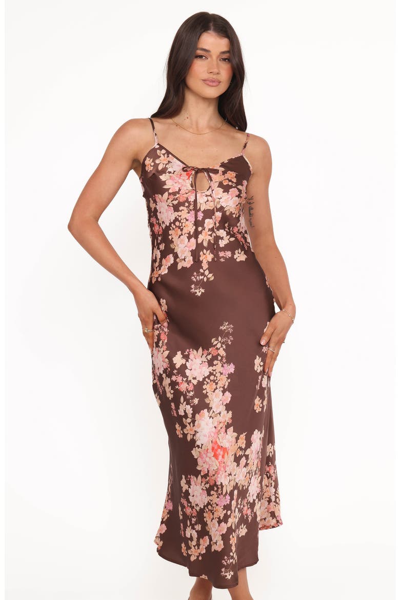 Jamila Floral Midi Dress, Alternate, color, BROWN FLORAL