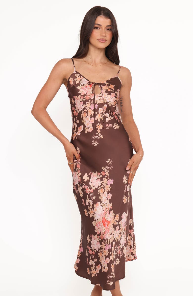 Petal & Pup Jamila Floral Midi Dress, Alternate, color, Brown Floral