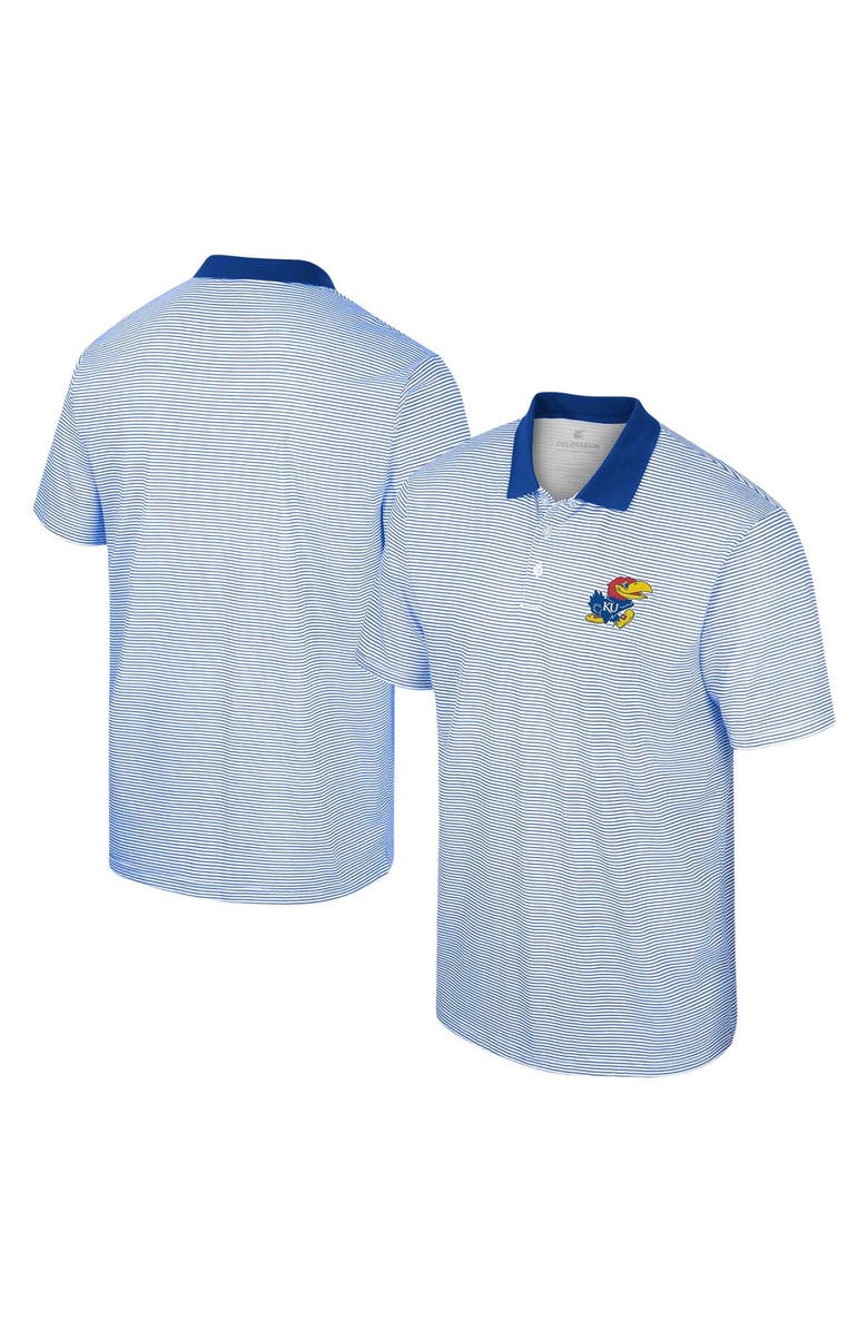 COLOSSEUM Men's Colosseum White/Royal Kansas Jayhawks Print Stripe Polo, Main, color, 
