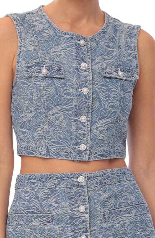 Avec Les Filles Paisley Jacquard Denim Vest In Denim Jacquard