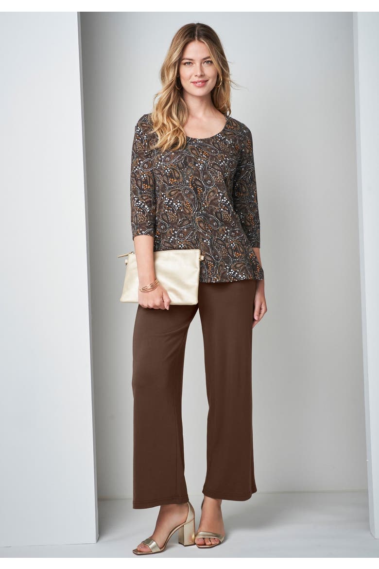 Soft Ease Cotton Knit Wide Leg Pant, Alternate, color, DEEP CLARET