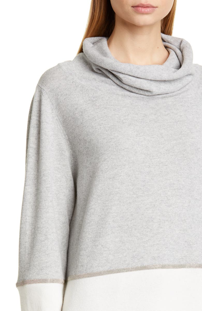 Fabiana Filippi Bicolor Chain Trim Wool, Silk and Cashmere Sweater, Alternate, color, 